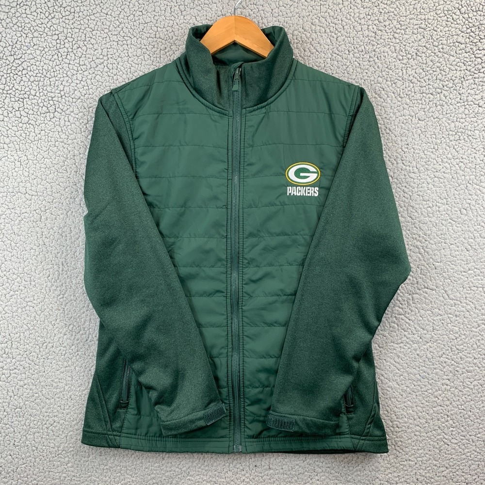 Packers Light Puffer Jacket Womens Medium Green NFL Packers Logo EUC